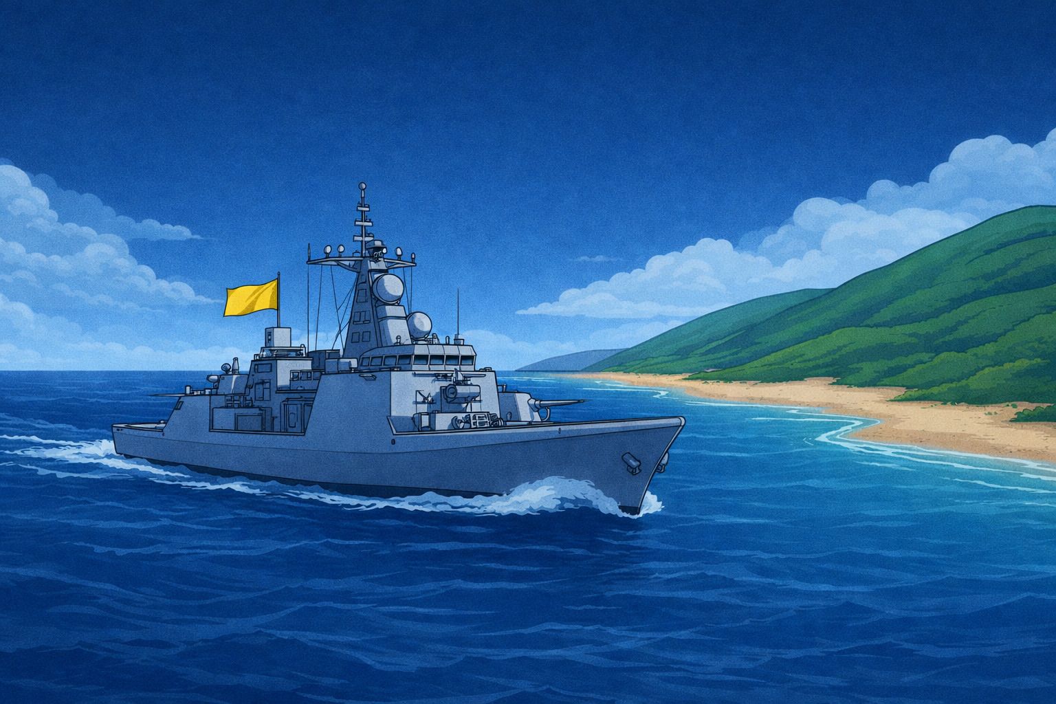 Naval Ship Next To Coastline