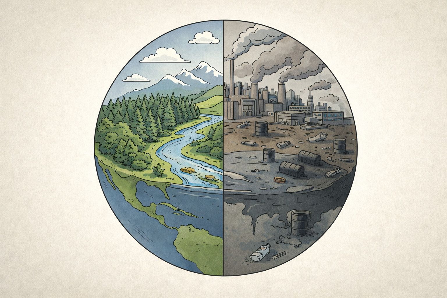 Half Clean Half Polluted Earth