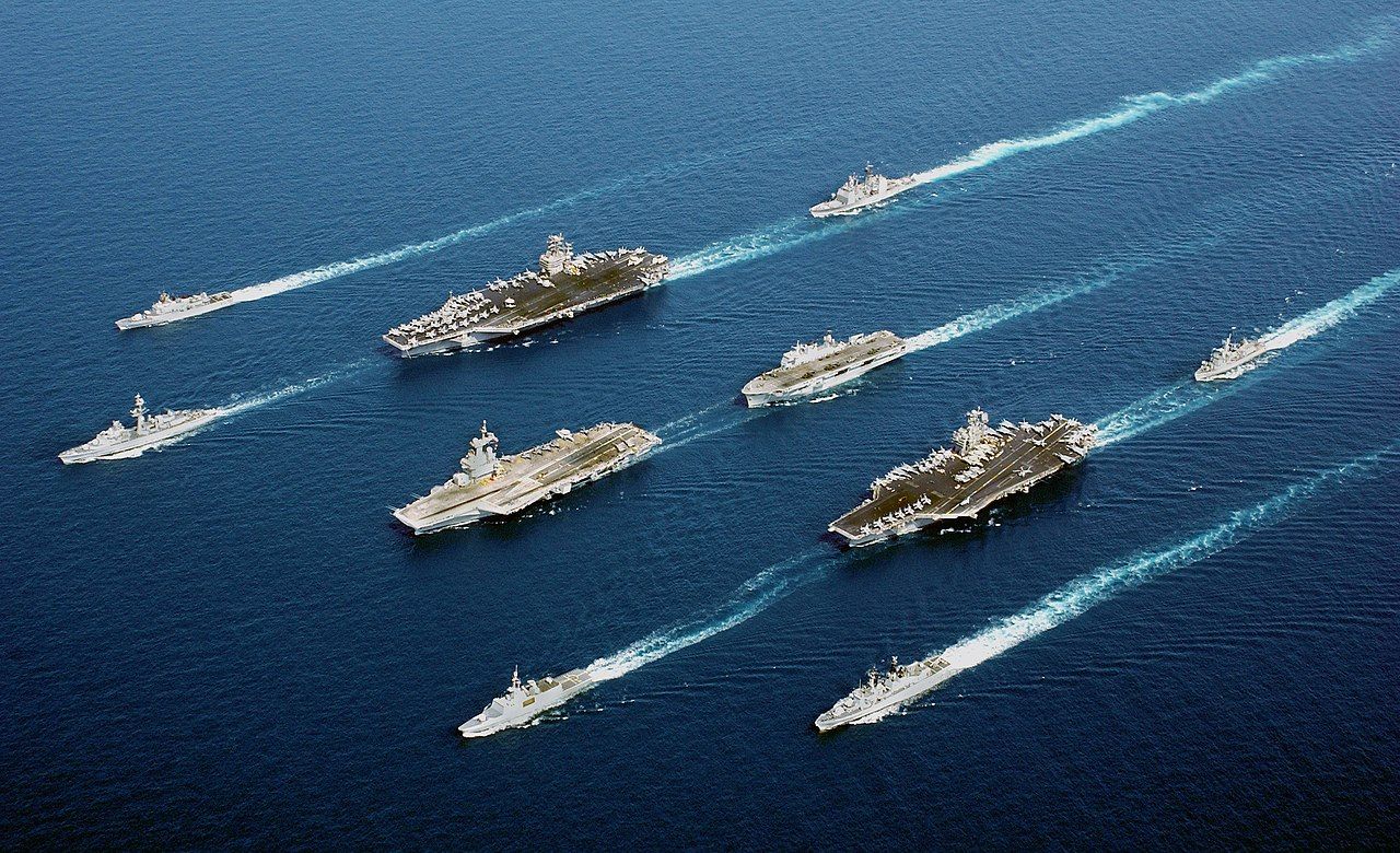 Hangar Ship Naval Fleet In Formation Open Seas