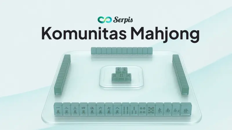 Gambar yang berisikan tulisan komunitas mahjong beserta logo serpis dan mahjong game board