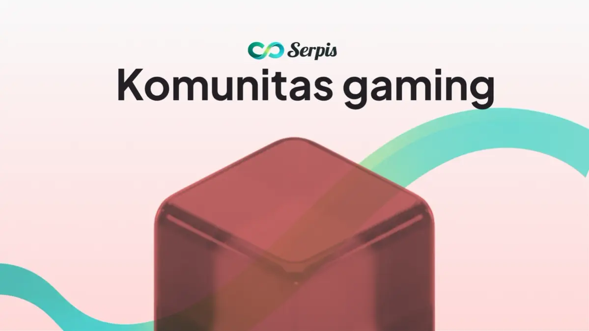 Gambar yang berisikan tulisan komunitas gaming beserta pattern kubus berwarna merah