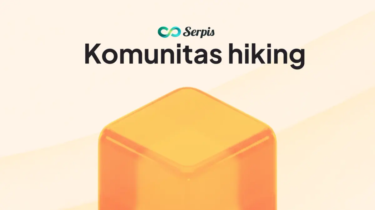 Gambar yang berisikan tulisan komunitas hiking beserta pattern kubus berwarna orange