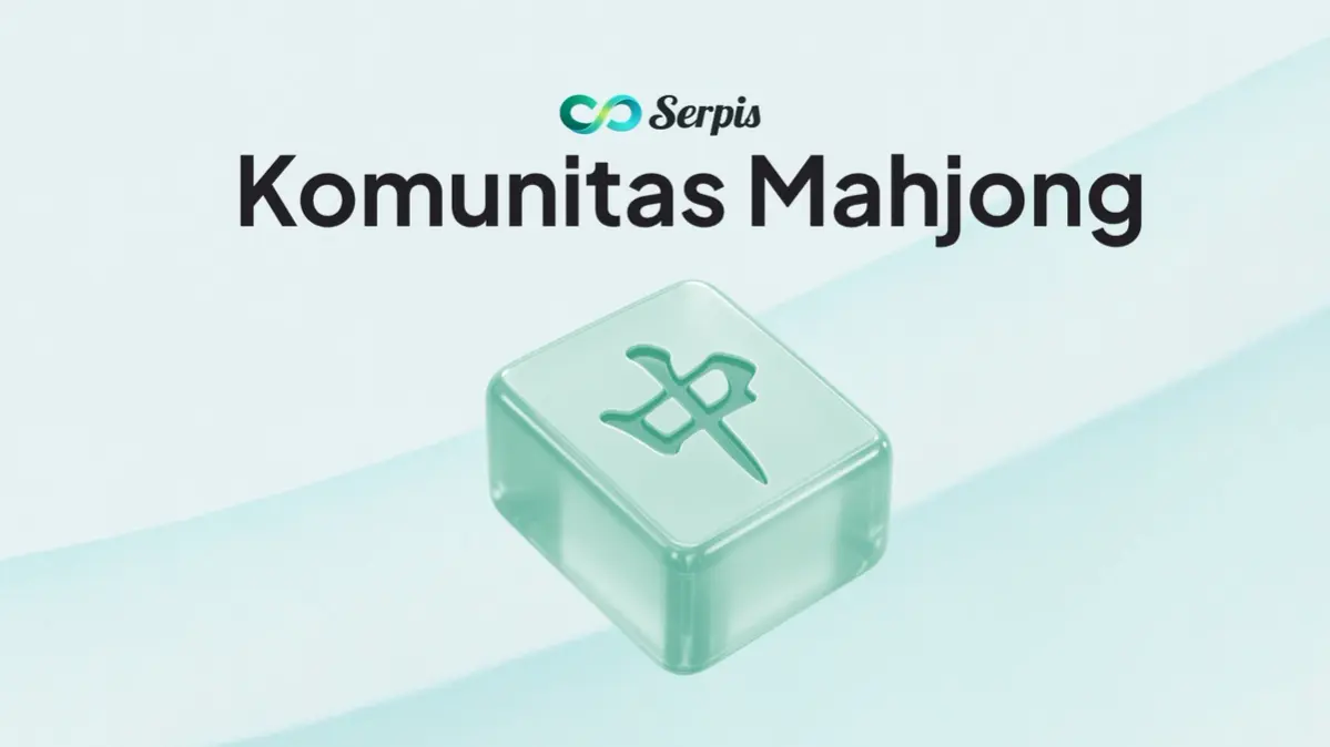 Gambar yang bertuliskan komunitas mahjong disertai logo serpis dan mahjong tile