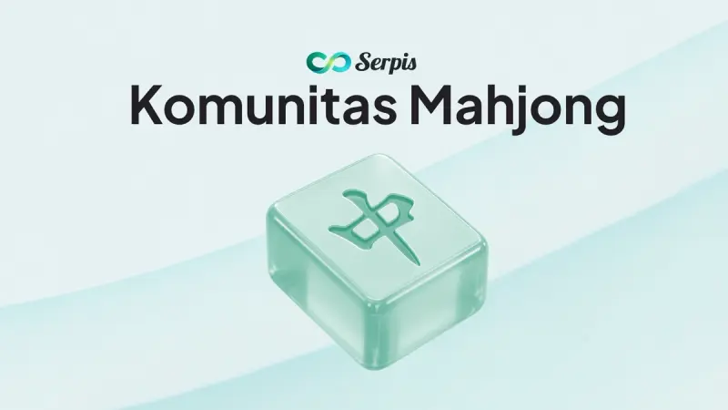 Gambar yang bertuliskan komunitas mahjong disertai logo serpis dan mahjong tile
