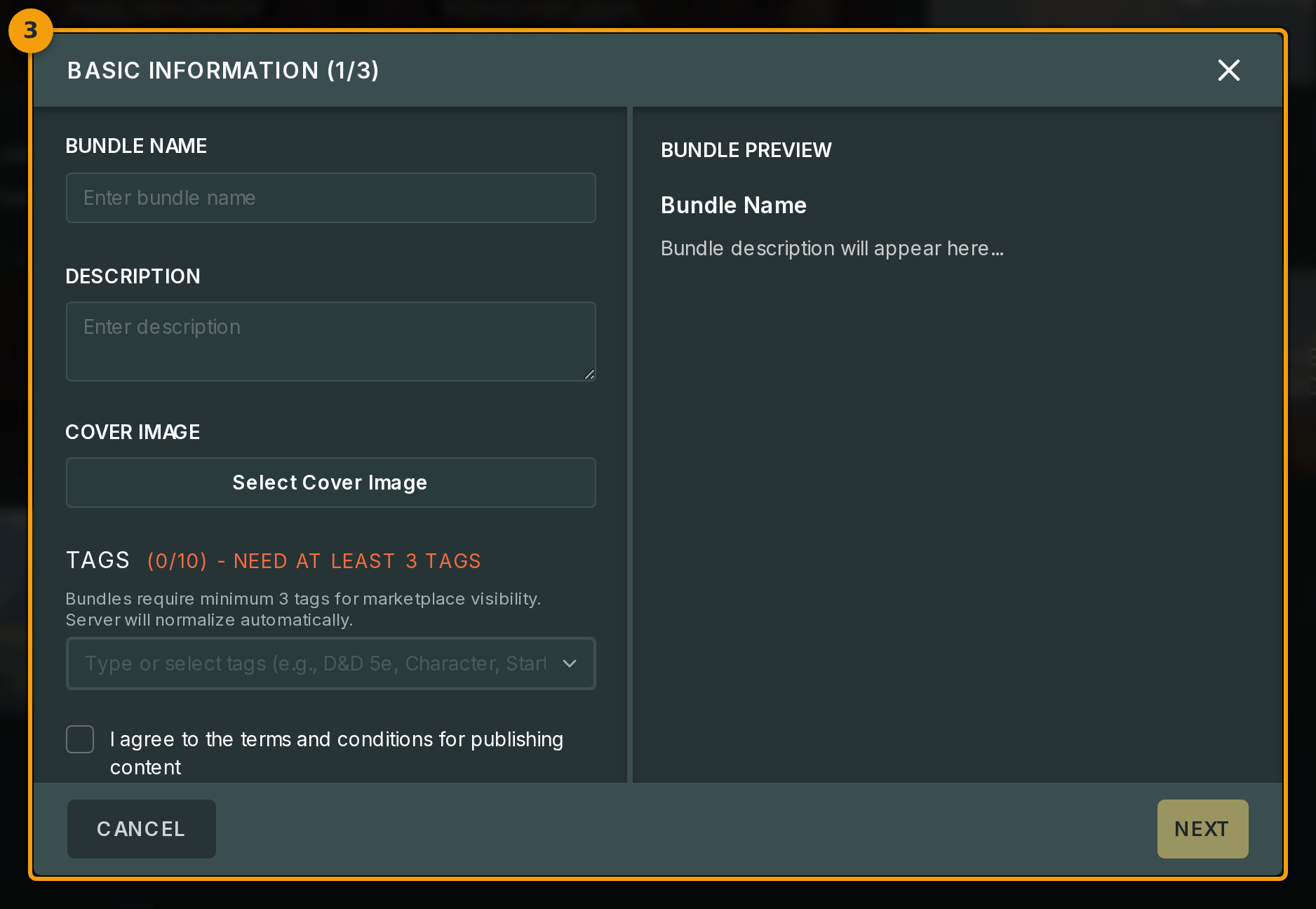 Fill in the bundle name, description, and cover image