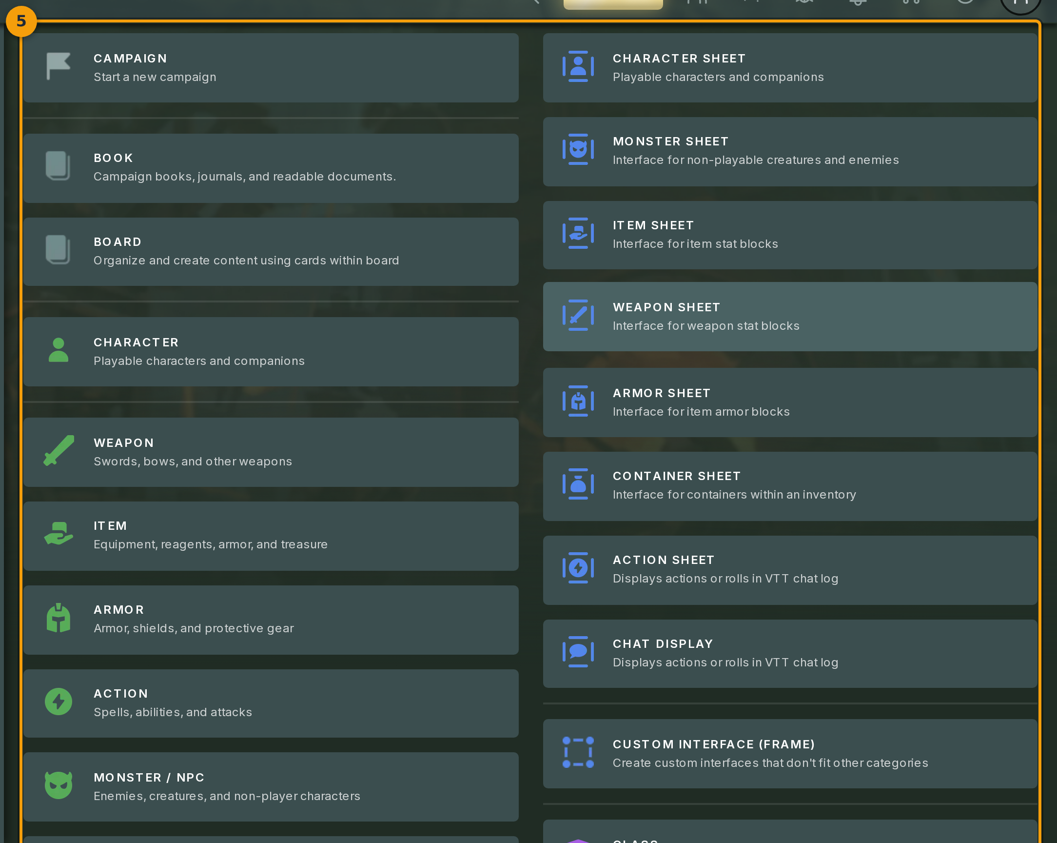 Browse and choose a content type