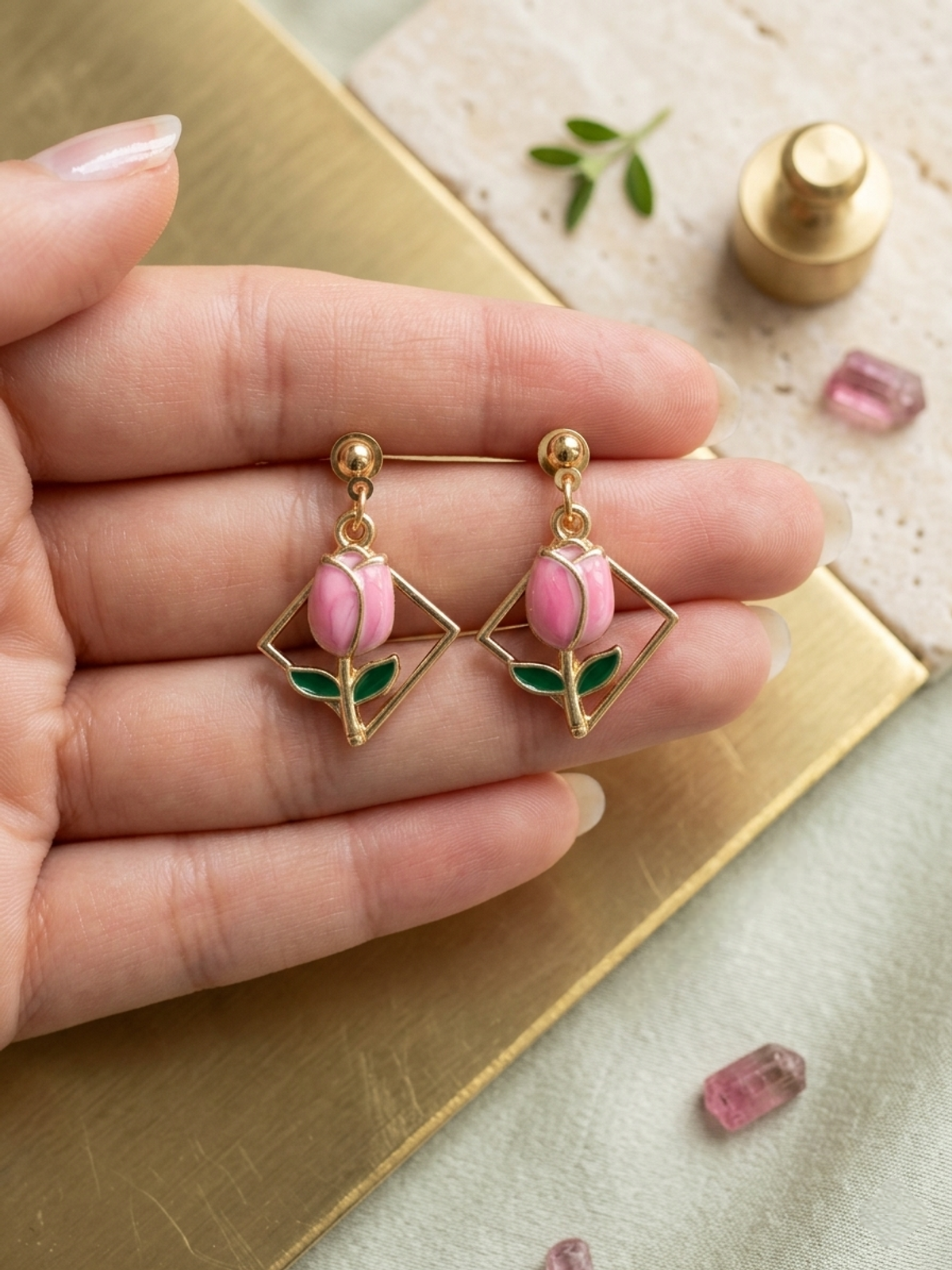 The Flora Diamond Rose Pink, Earrings (view 2)
