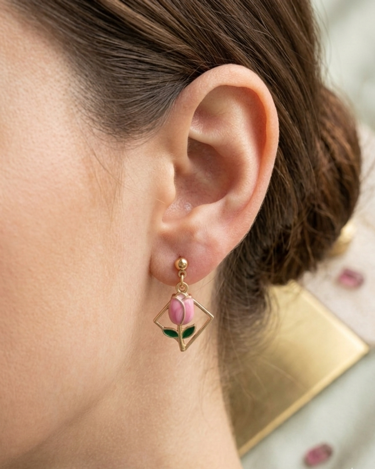 The Flora Diamond Rose Pink, Earrings (view 3)