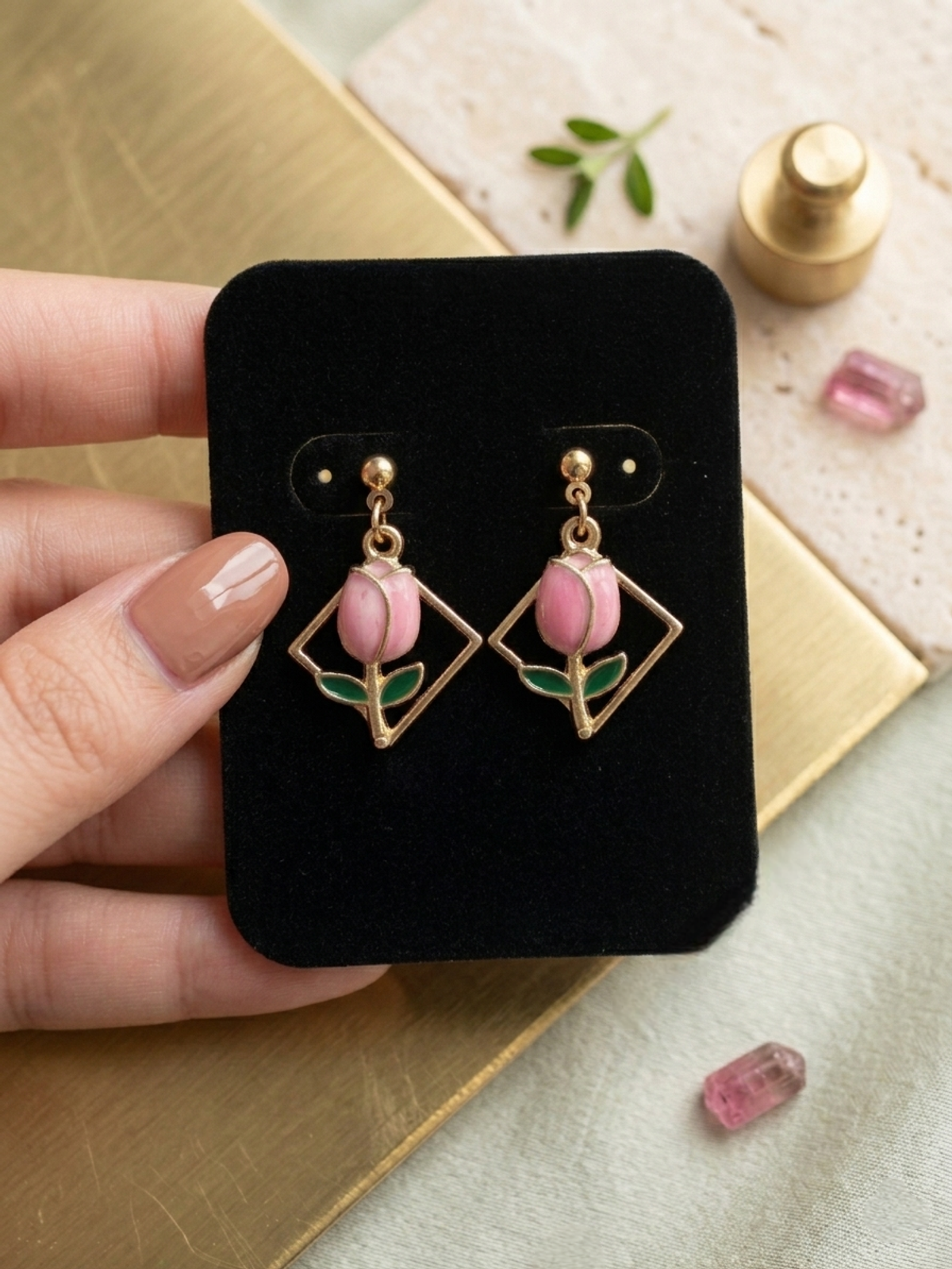 The Flora Diamond Rose Pink, Earrings