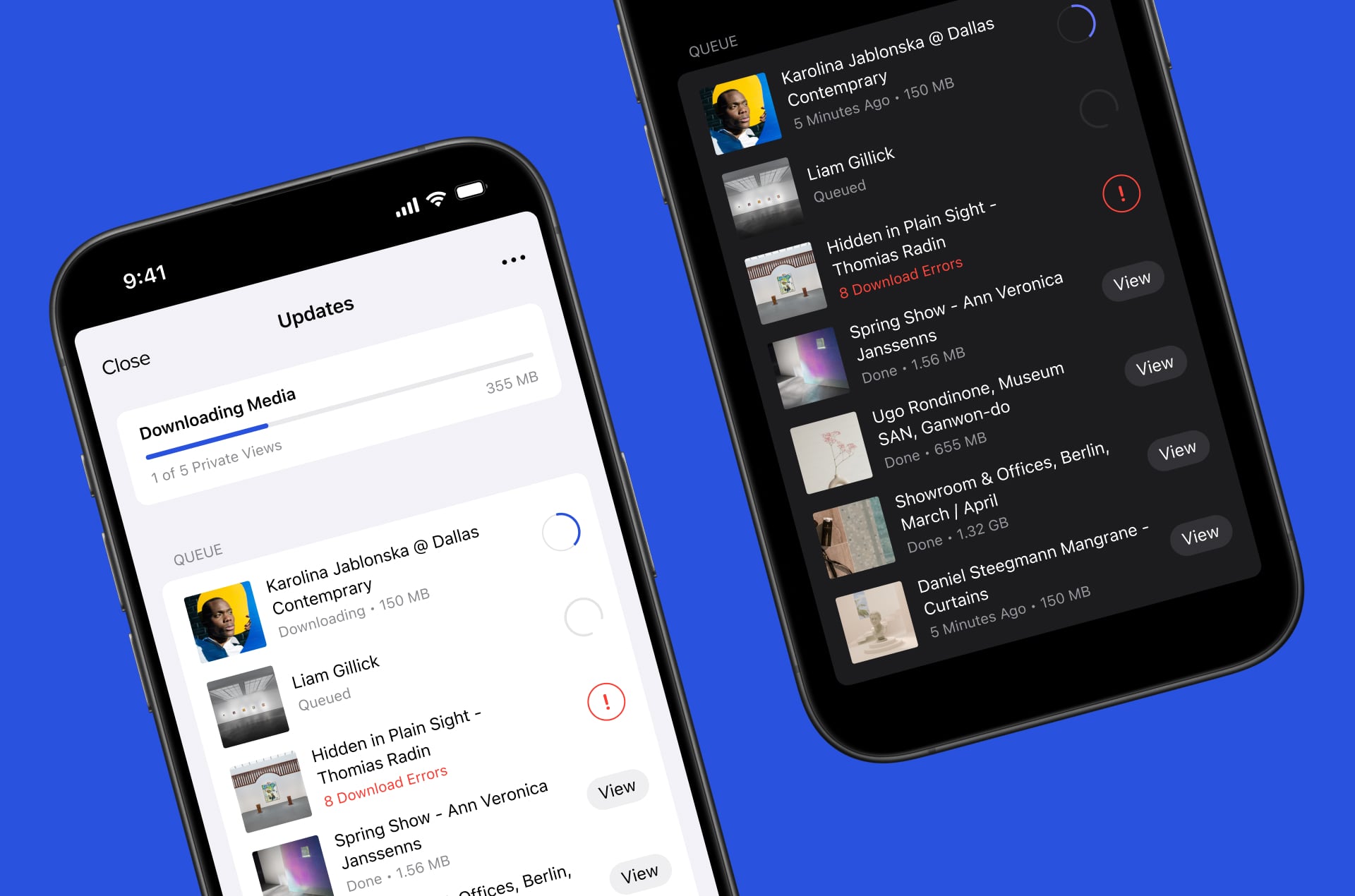 Mockup of Artlogic App updates sheet.