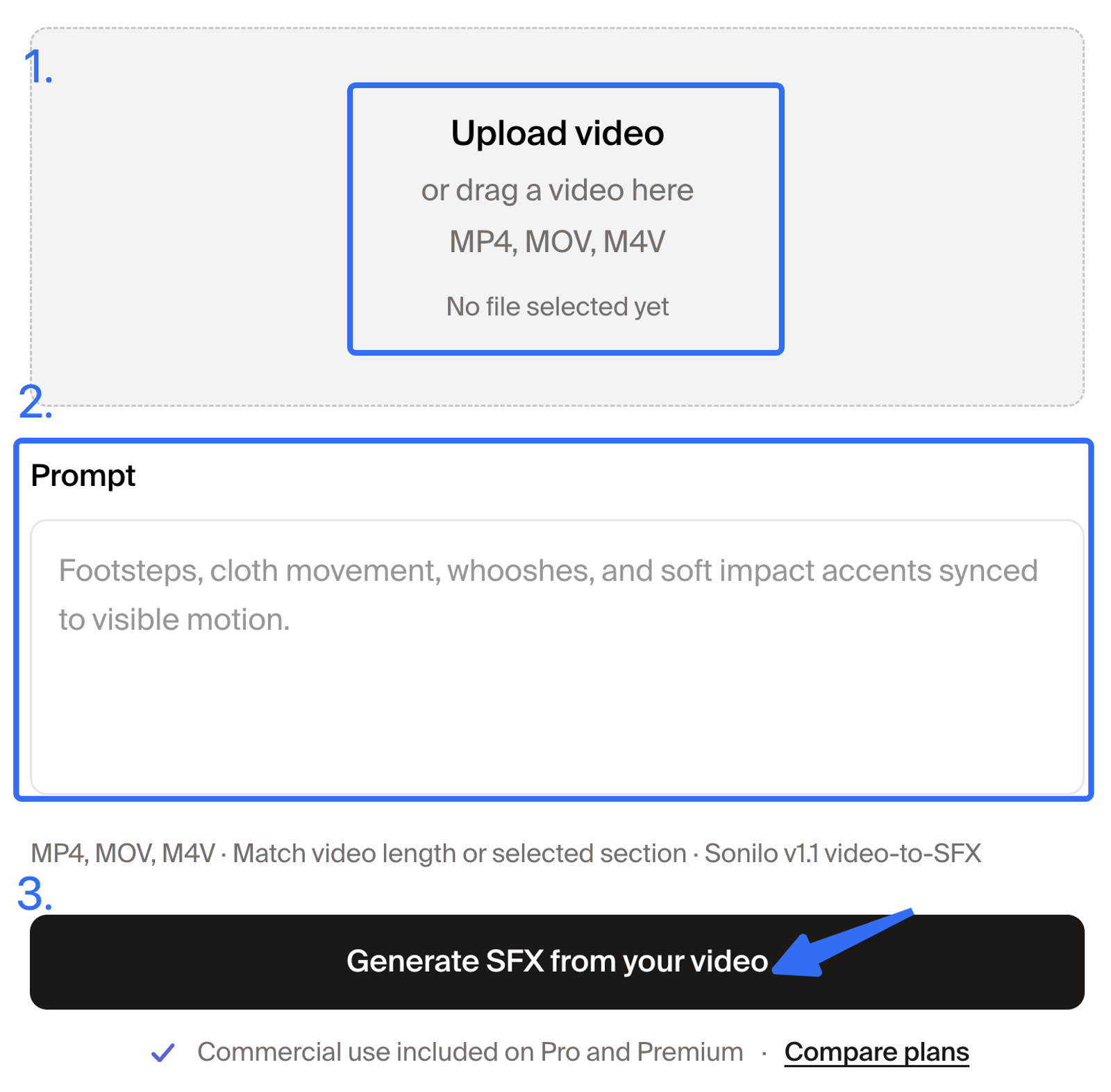 Uploading a video and using text prompts to automatically sync and generate elevenlabs ai sound effects.