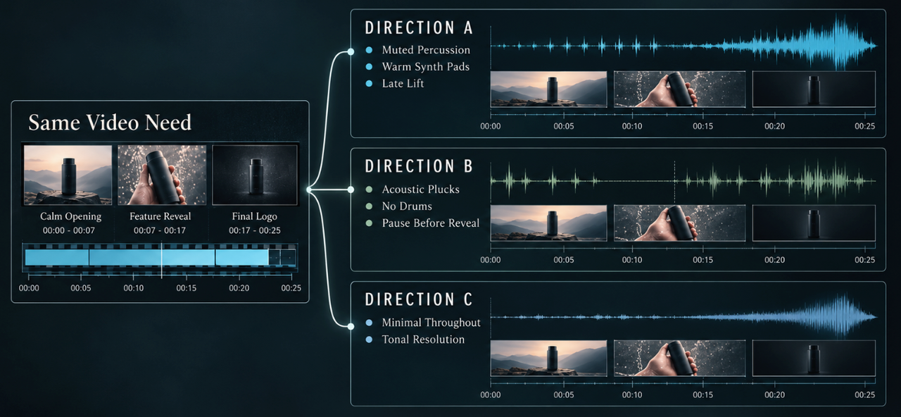 Three different audio waveform directions generated to help AI make a similar song.