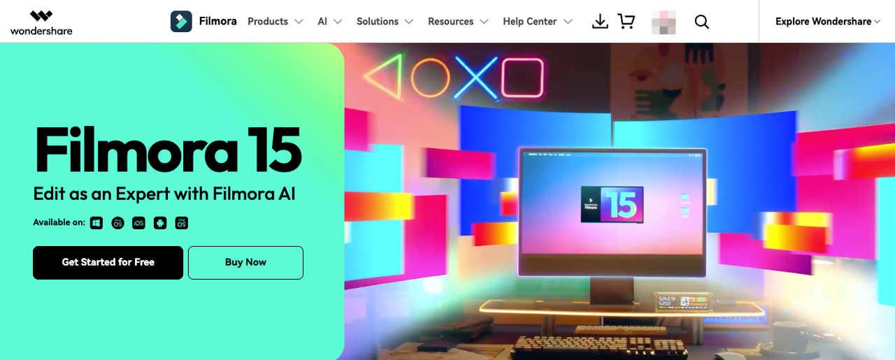 Wondershare Filmora 15 homepage, leading the best ai music generation apps 2027 for video editors.