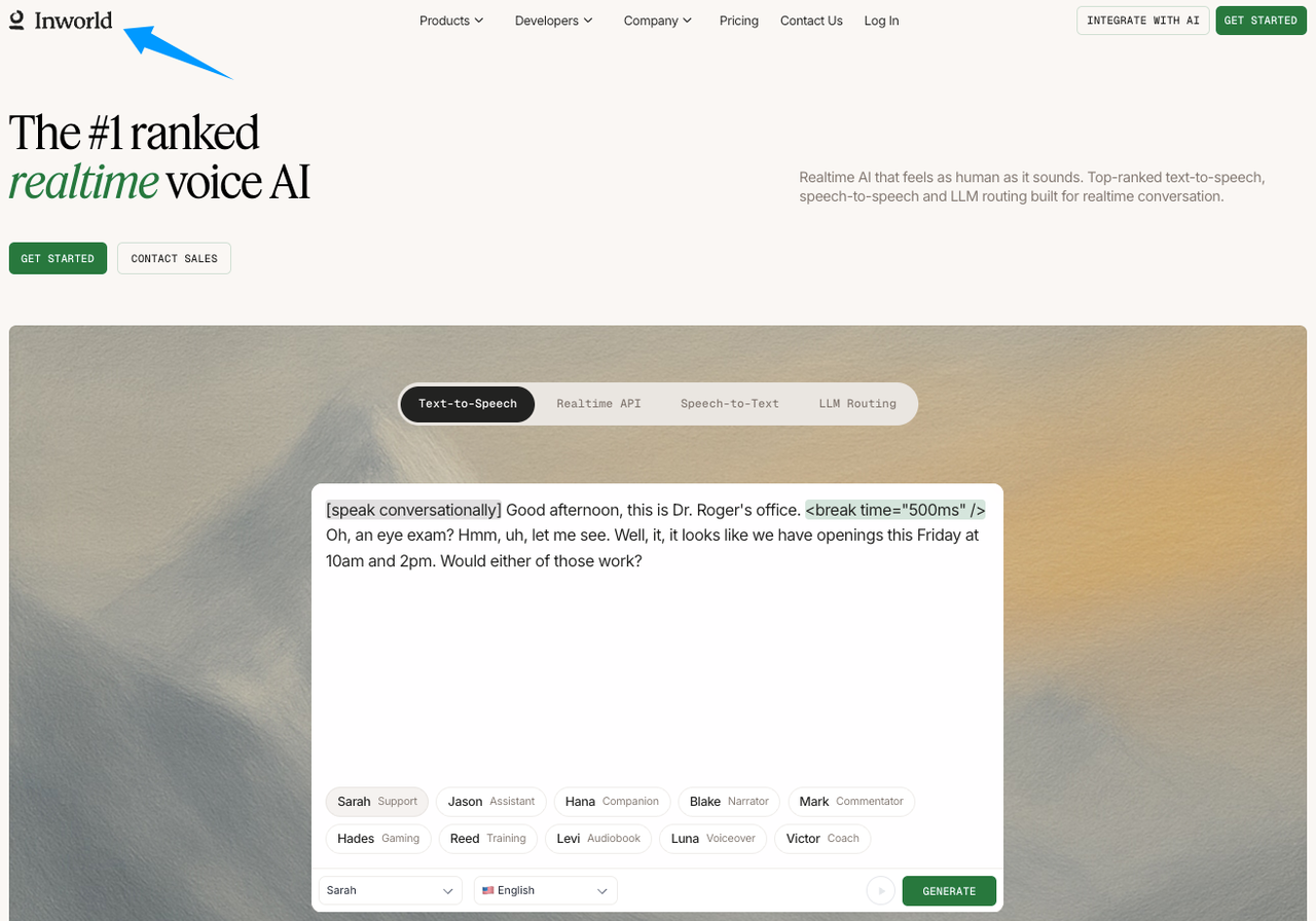 Inworld realtime voice AI interface, functioning as the Best AI Game Asset Generator for creating realistic NPC audio.
