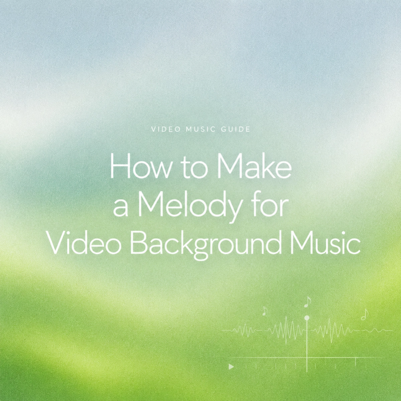 Video music guide graphic titled how to make a melody for video background music, featuring a sound waveform.