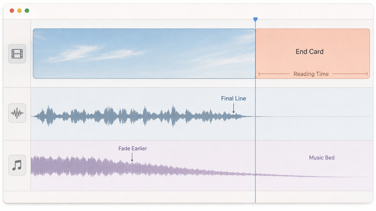 Visualizing waveforms shows how to make music fade out in imovie correctly before an ending title card.