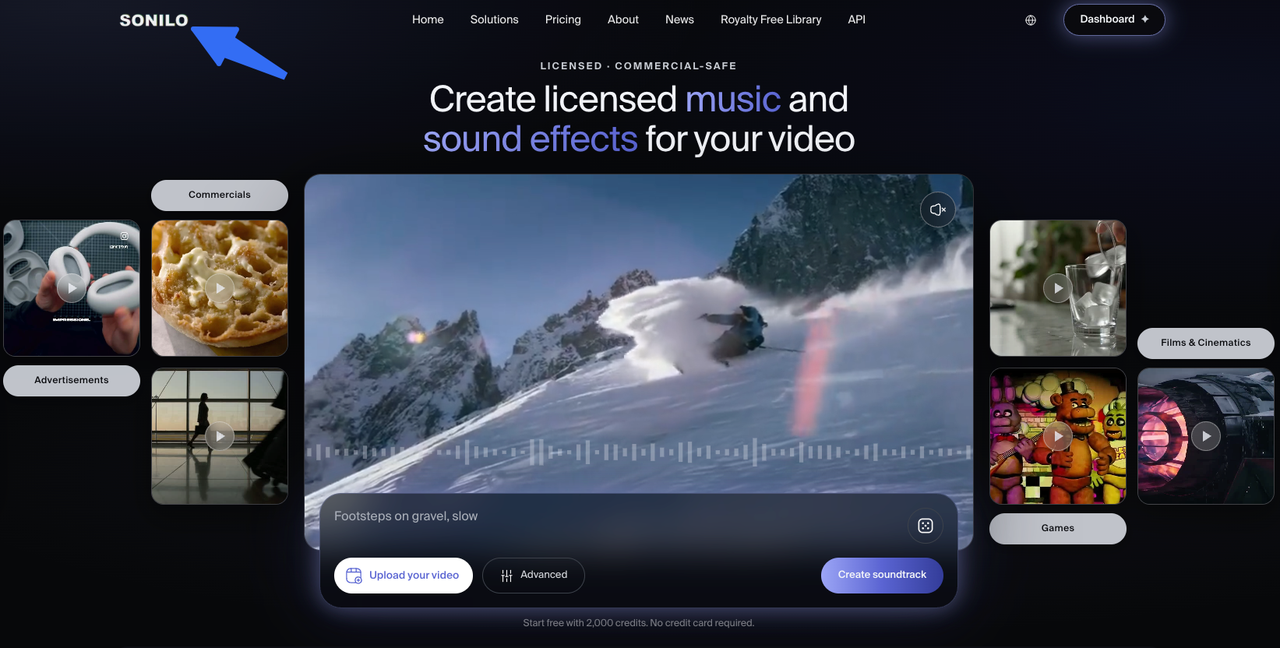 Sonilo website interface for creating licensed music, often explored by users researching suno v6 vs v6 mini options.