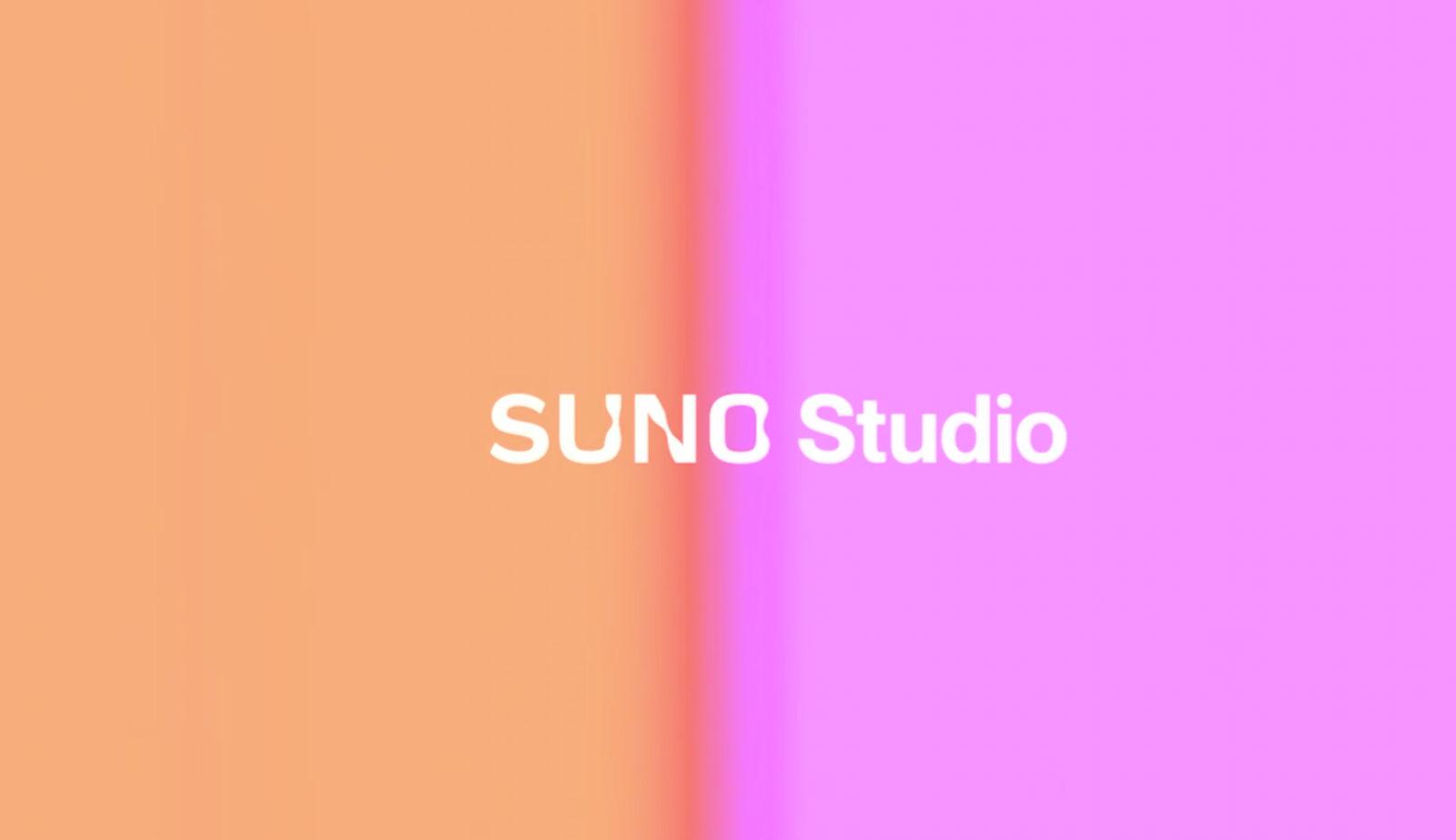 Vibrant pink and orange gradient background displaying the Suno Studio logo, the creative hub for new suno v5.5 voices.