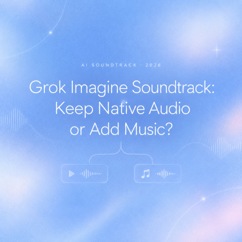 Description of Grok Imagine soundtrack options with icons for keeping native audio or adding music.
