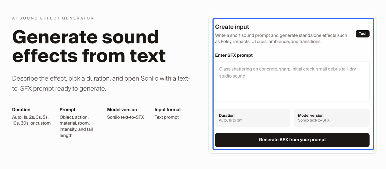 AI sound effect generator interface to create free halloween sound effects from text prompts.