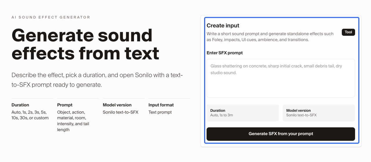 AI sound effect generator interface to create free halloween sound effects from text prompts.