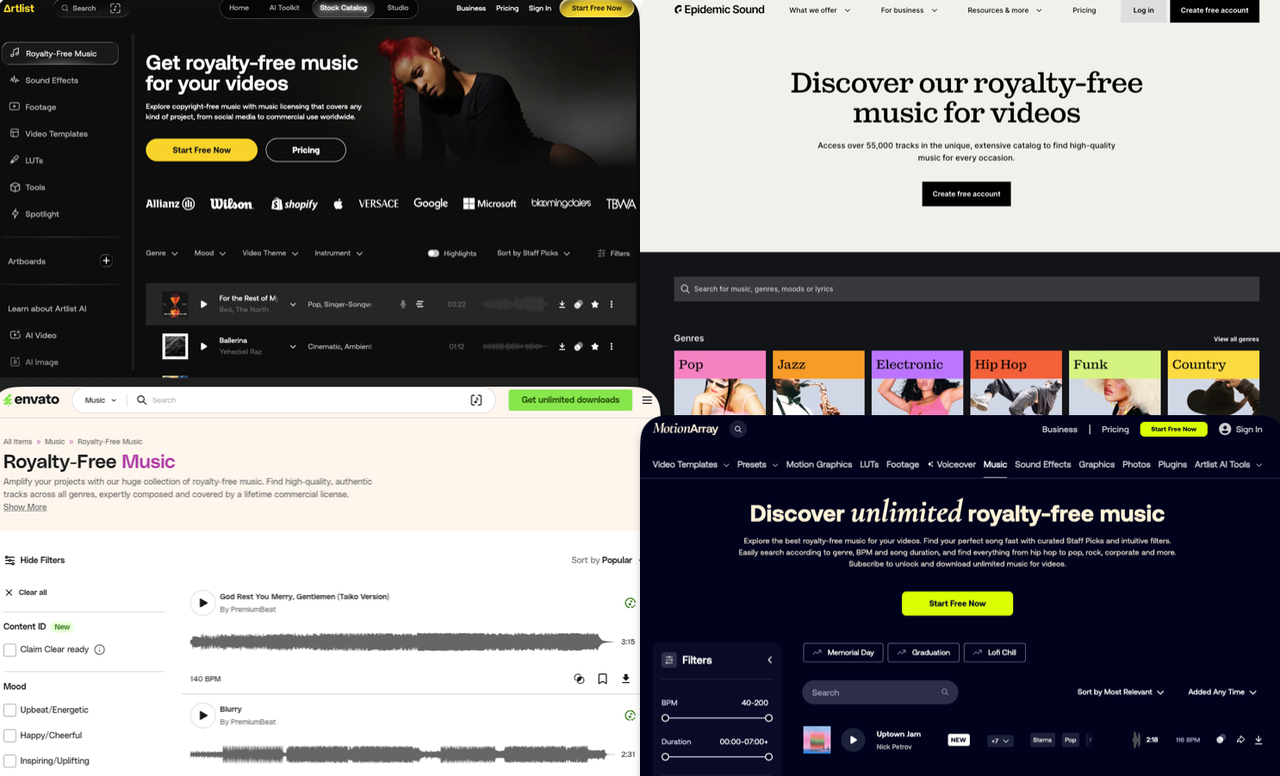 Compare traditional royalty-free platforms with an advanced Video-to-music AI for finding the perfect video background music.