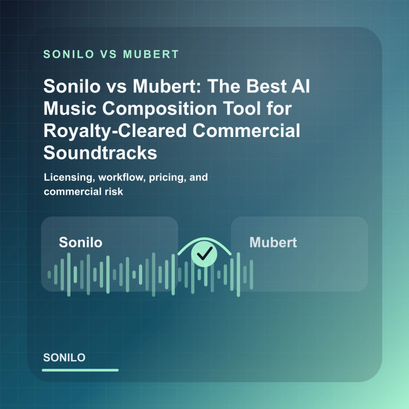Sonilo versus Mubert comparison cover showing royalty-cleared commercial soundtrack workflows