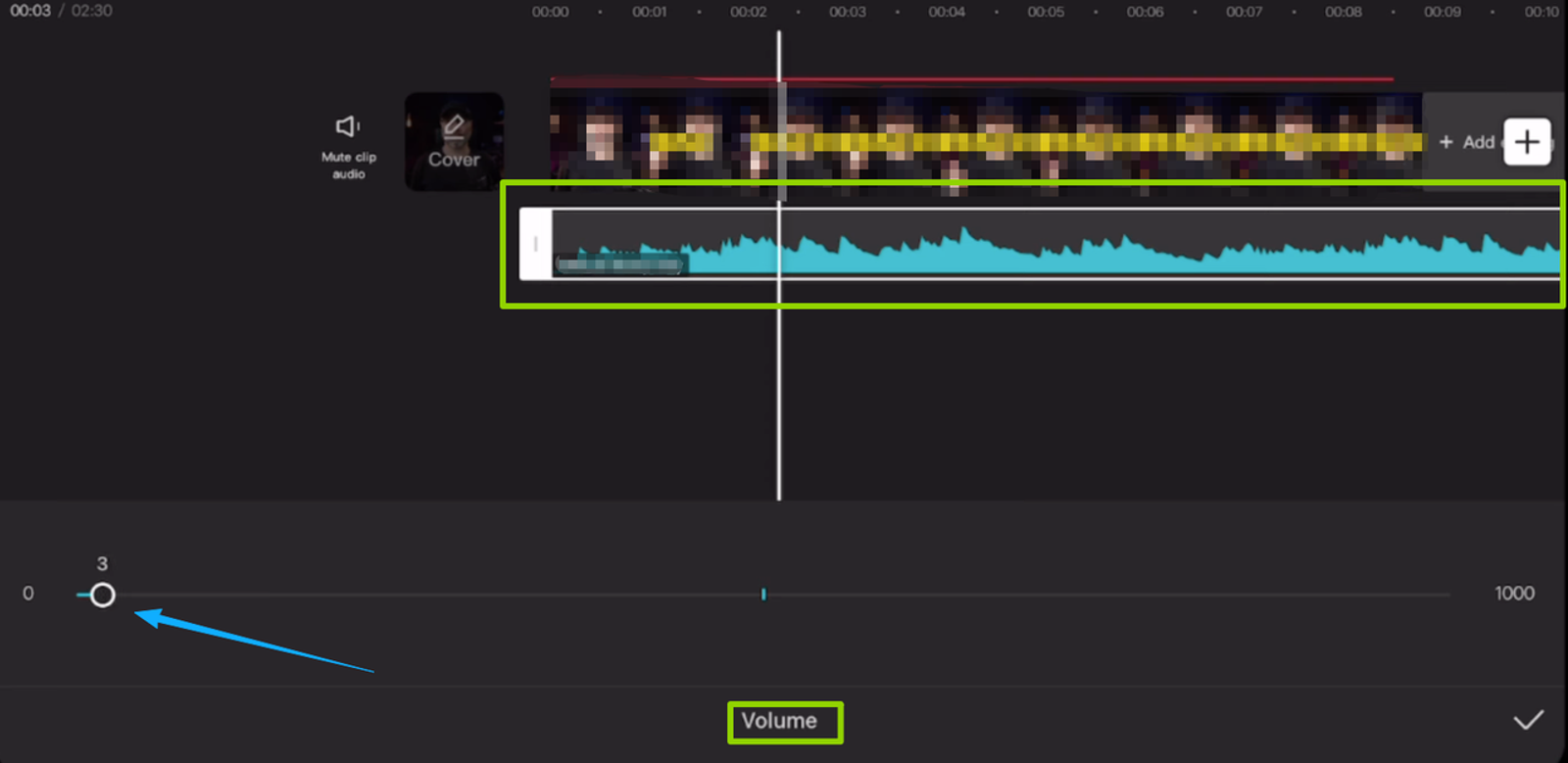Adjust the volume of your clip while learning how to add music to a video on android using the CapCut app.