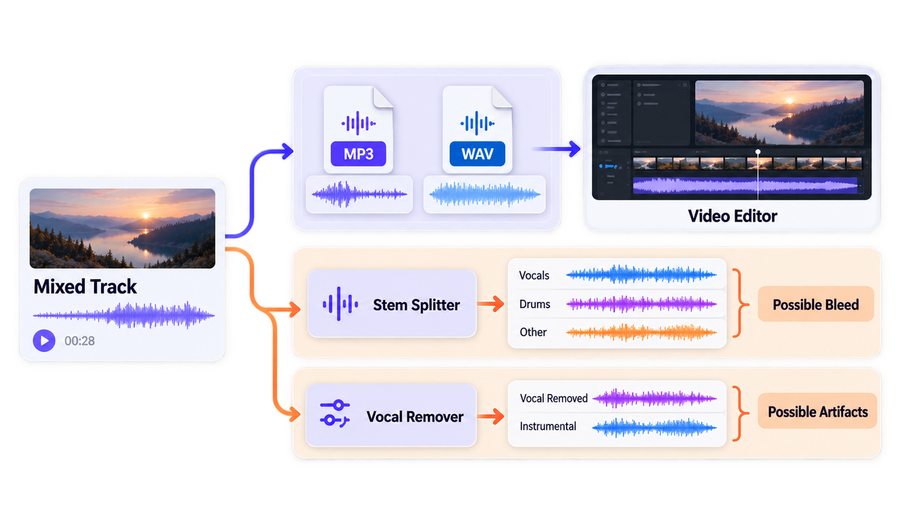 Export your sonauto ai music tracks as MP3 or use the advanced stem splitter to isolate vocals and drums for editing.