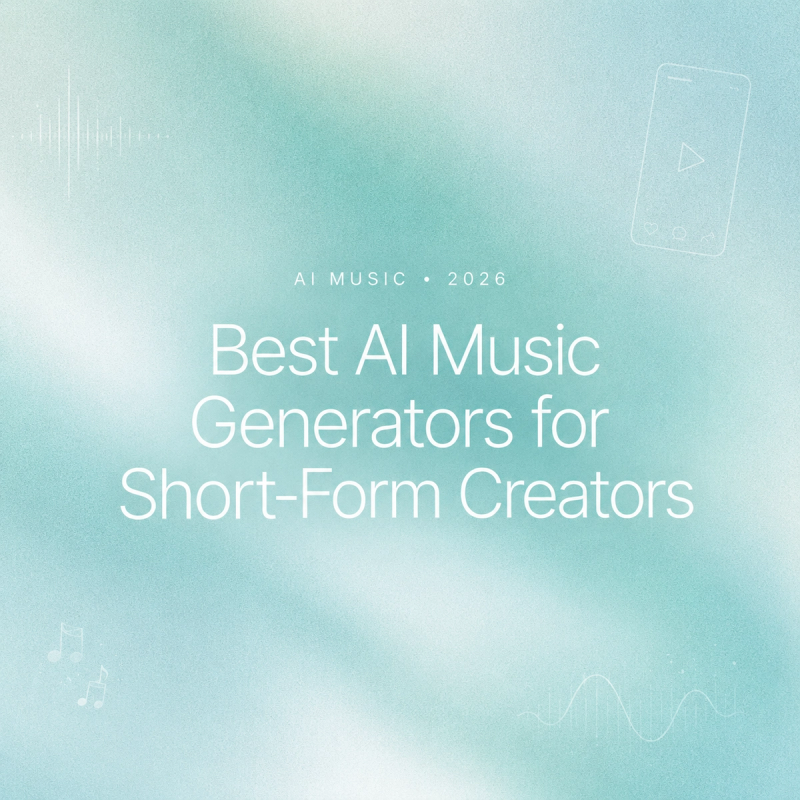 Title card for best ai music generators for creators 2026, specifically targeting short-form content with a blue background.