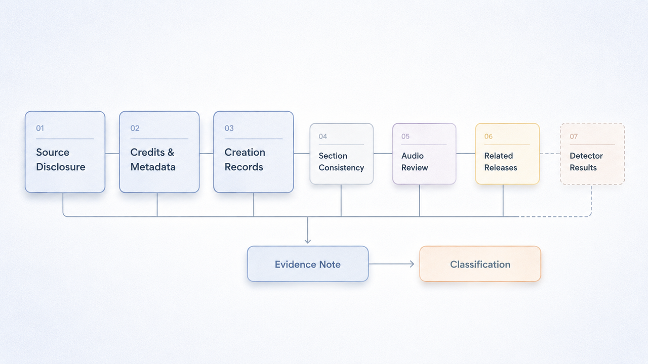 A clear step-by-step flowchart to check music to see if its ai generated or not easily.