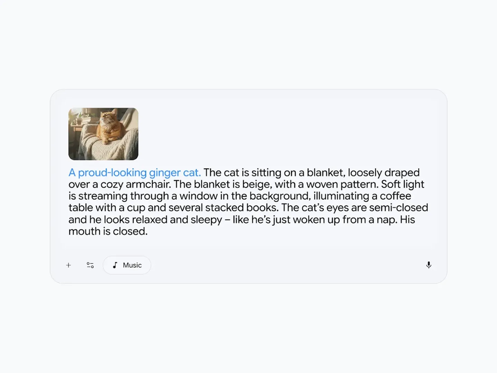 UI example showing how to combine an image of a ginger cat with descriptive text for advanced lyria 3 pro prompts creation.