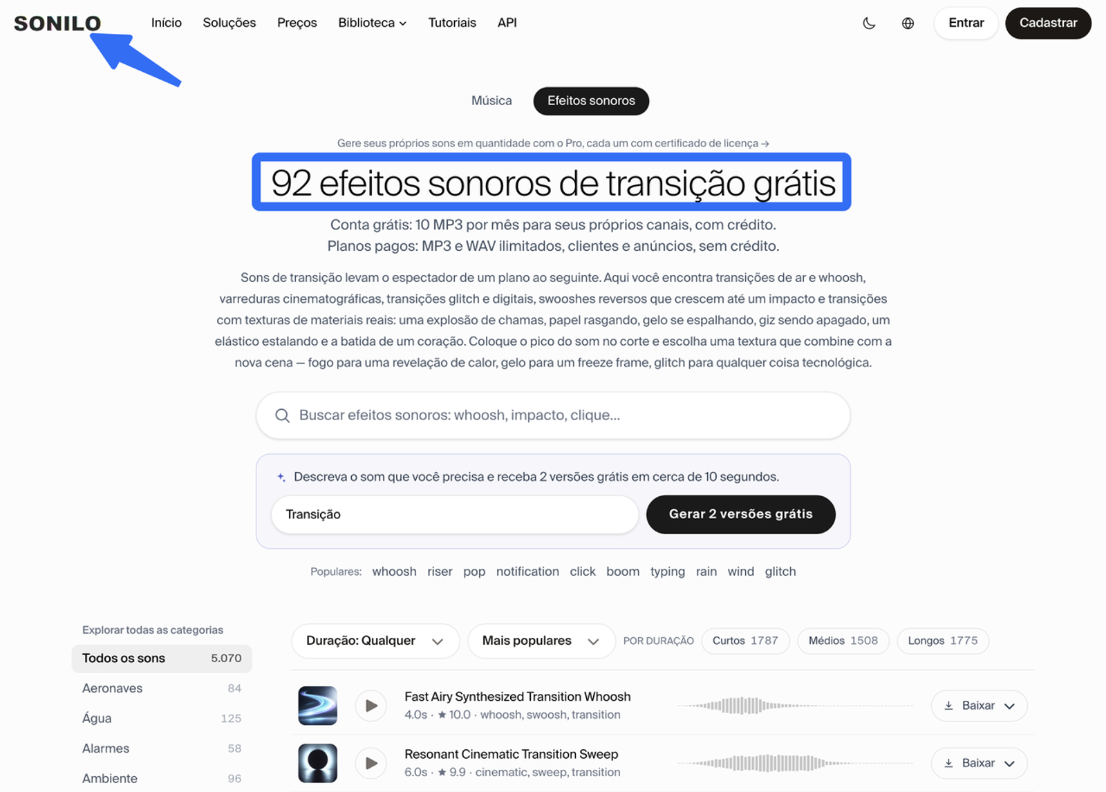 Descubra onde baixar dezenas de efeitos sonoros de transição grátis para usar em seus projetos de vídeo.