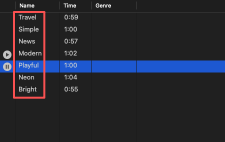 Explore different audio themes like playful or travel when learning how to add music for video in editing software.