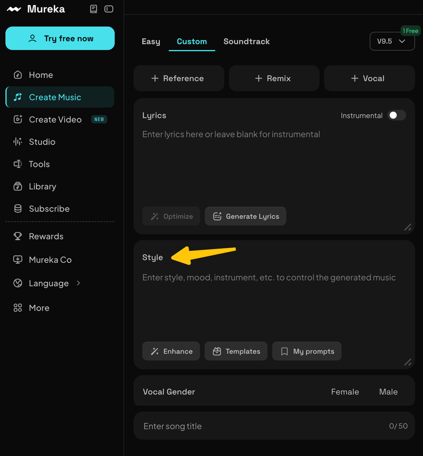 Explore the mureka ai custom music interface to easily input lyrics and define your unique soundtrack style.