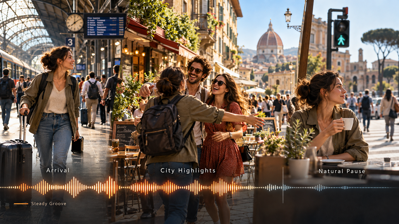 Adding a steady groove and syncing upbeat music for travel videos highlighting city arrival scenes.