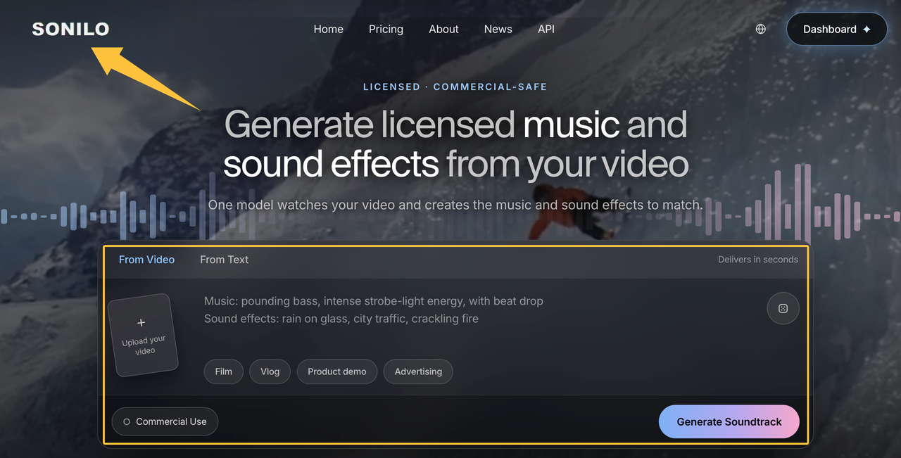 Sonilo AI tool generating soundtracks for those learning how to make a video in instagram with music.