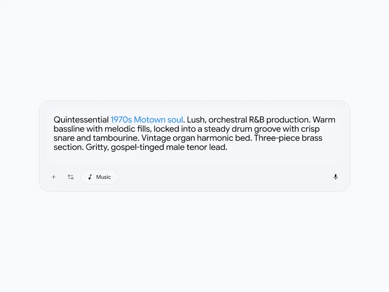 Text prompt example generating Motown soul music with lyria 3 pro video creators use for soundtracks.
