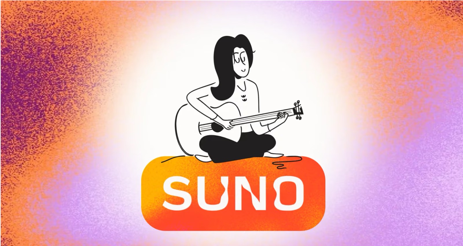Illustration of a musician playing guitar on the Suno logo: is suno ai safe to use.