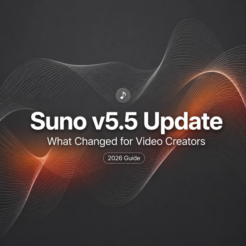 Suno v5.5 video creators guide cover showing the 2026 update details and new features for music generation.