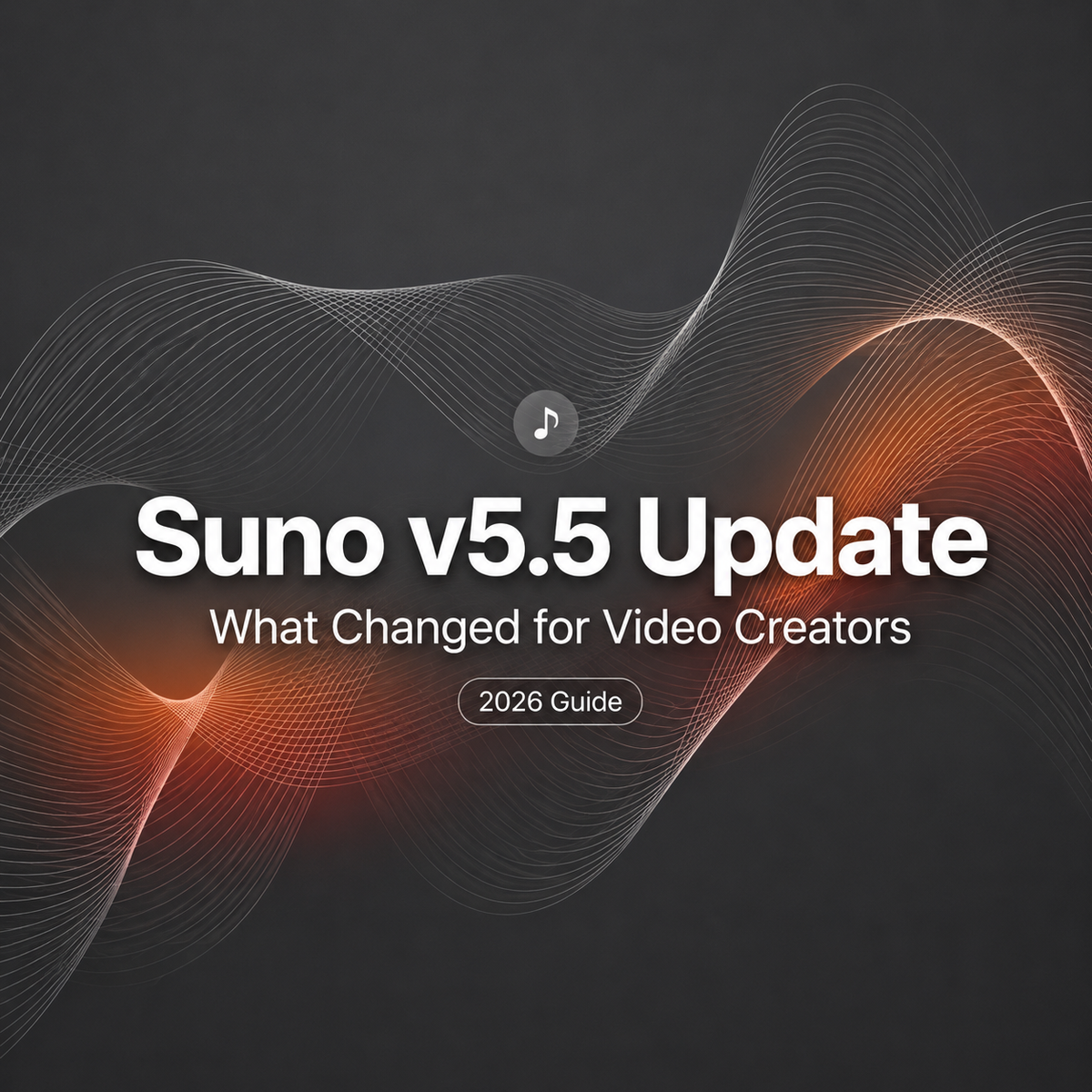 Suno v5.5 video creators guide cover showing the 2026 update details and new features for music generation.