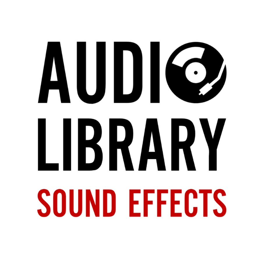A bold logo on white background with text 'AUDIO LIBRARY SOUND EFFECTS' and a vinyl record icon.