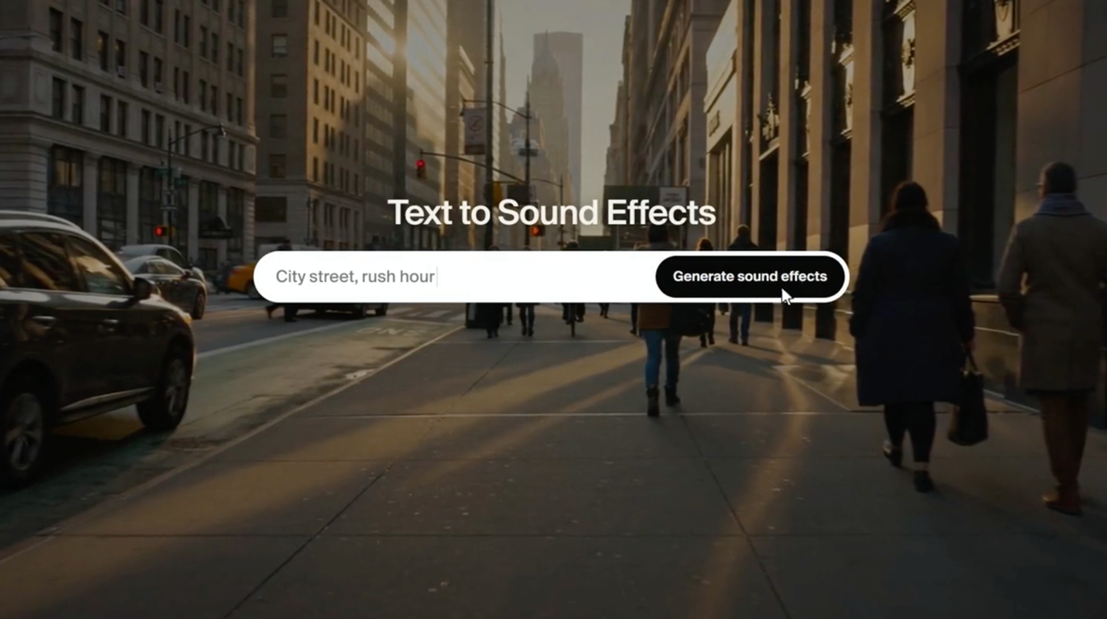 Text to sound effect maker free tool generating city street audio for videos.