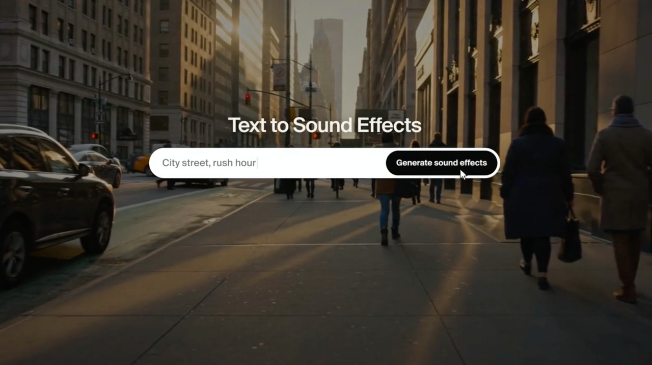 Text to sound effect maker free tool generating city street audio for videos.