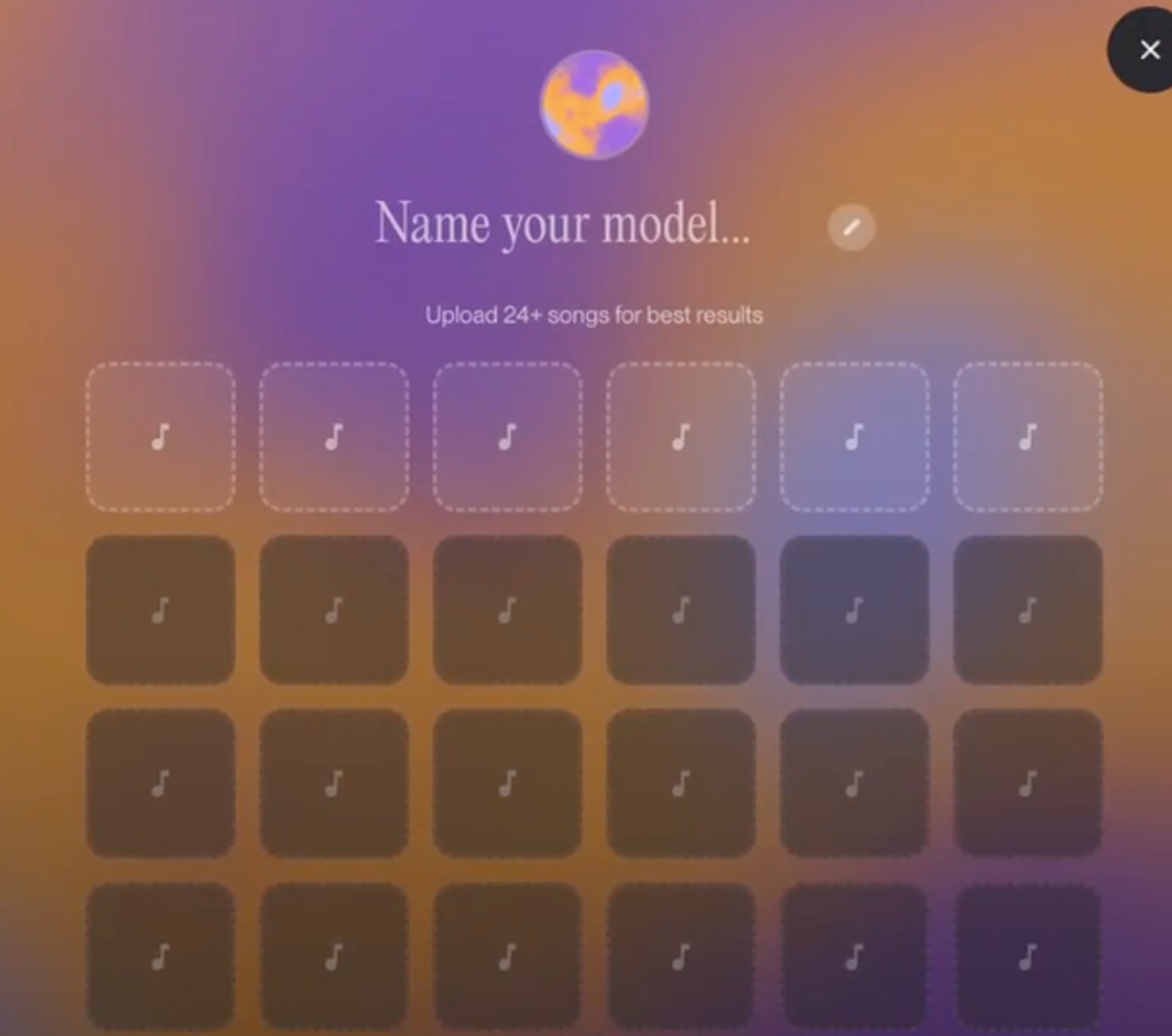 Prompt to name your model and upload twenty-four or more songs to get the best results from suno v5.5 custom models.