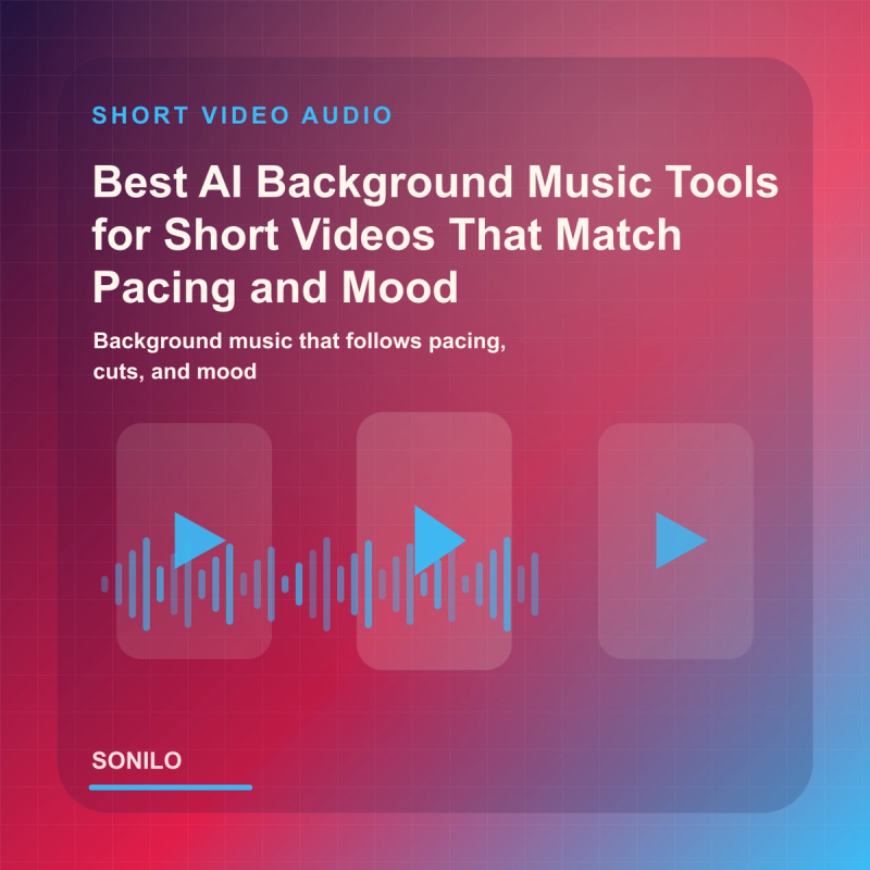 AI background music tools cover with short video frames and synchronized waveform timing