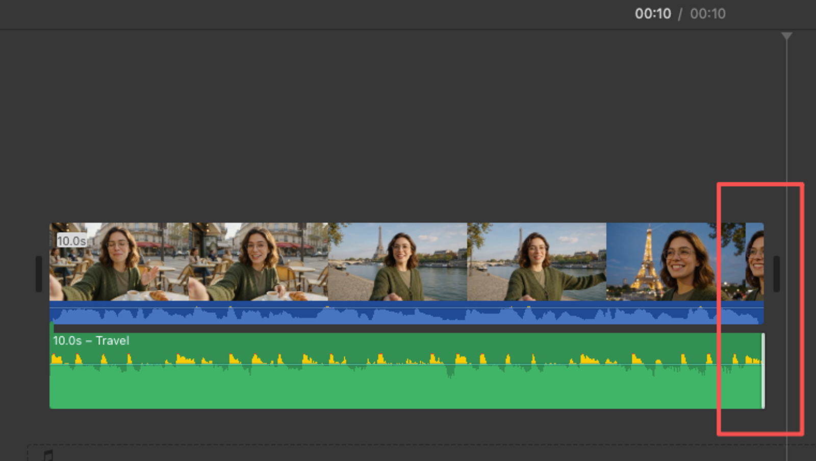 Understand how to add music for video by precisely trimming and aligning the audio track to fit your video clip's end.