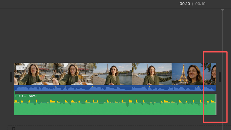 Understand how to add music for video by precisely trimming and aligning the audio track to fit your video clip's end.