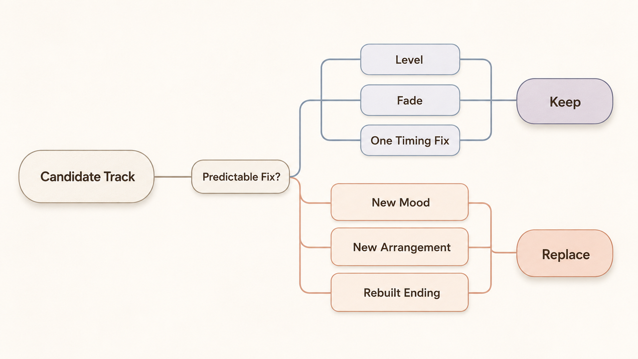 Decision flowchart to evaluate and pick the best ai generated music 2027 for video post-production.