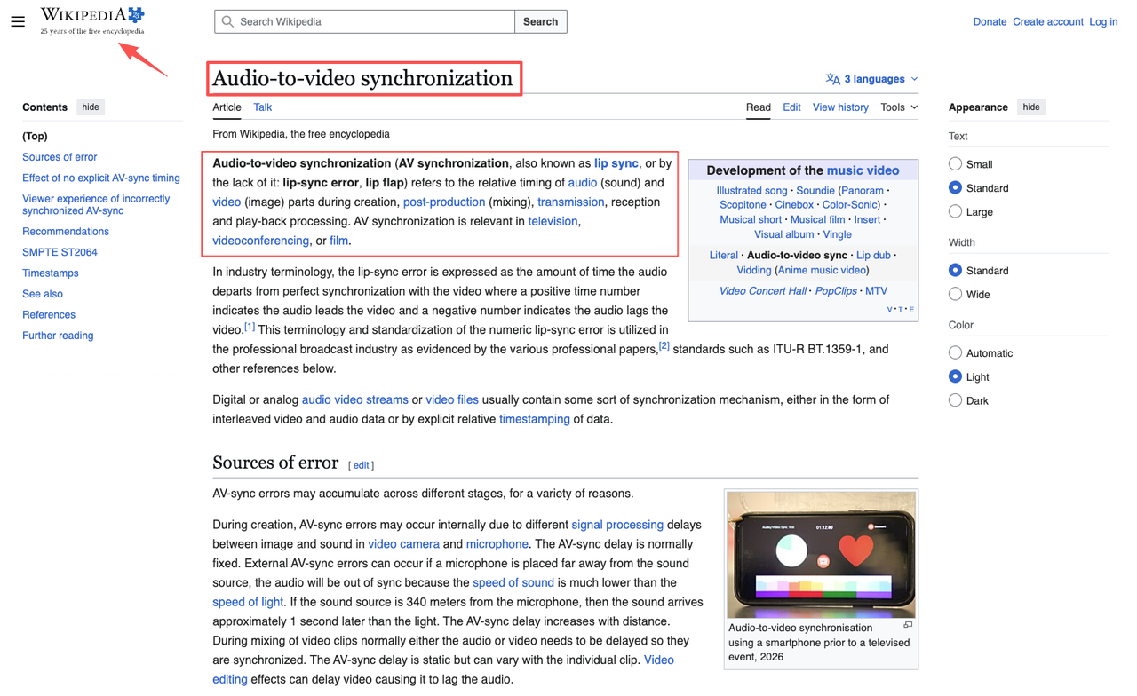 Wikipedia article detailing the synchronization methods to combine video with audio.